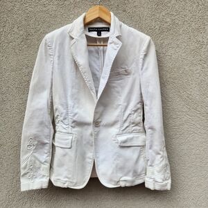 RALPH LAUREN Women's Waisted Stretch Blazer Size 8 White Embroidered Black Label